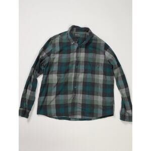 Men’s Eddie Bauer Plaid Flannel Shirt Large Green Gray Button Front Cotton